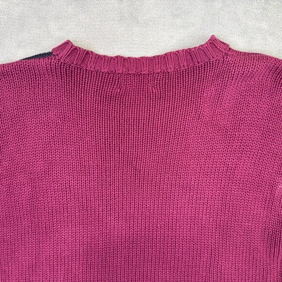 ESPRIT Sweater Womens Medium M Burgundy Red Floral Knit Color Block Tassel Fall - Picture 10 of 12